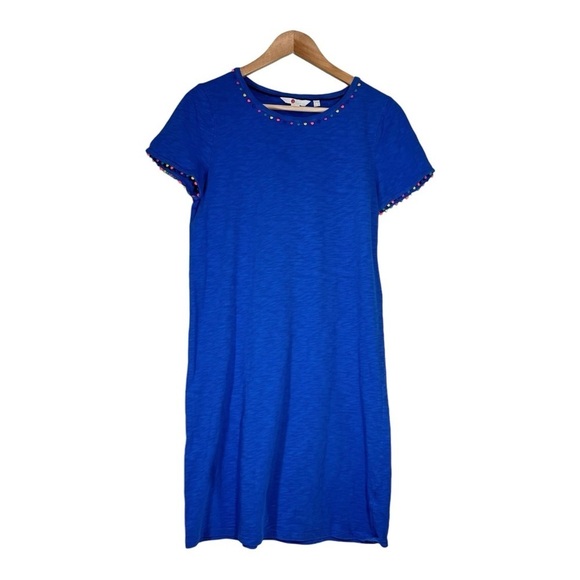 BODEN Charlie PomPom Cotton T Shirt Dress in Brilliant Blue - Picture 1 of 6